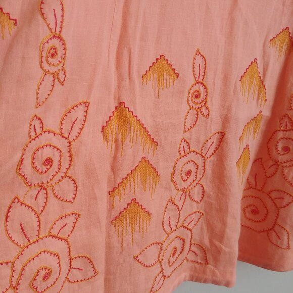 J Jill 100% linen soft orange cantaloupe embroidered tunic top button down Large - Picture 8 of 16